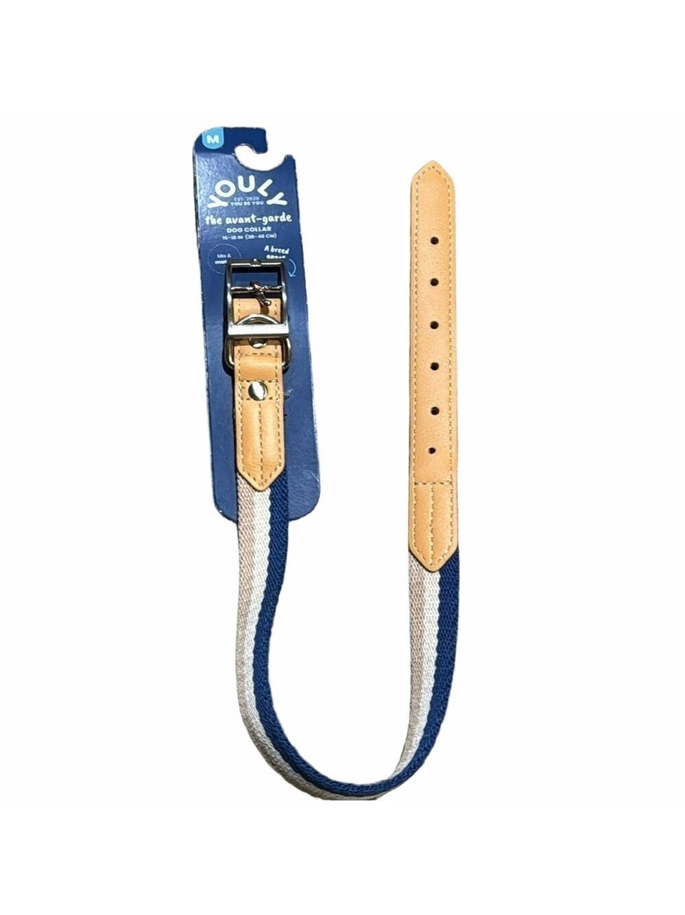 Youly Medium Blue Tan Stripe Dog Collar NWT